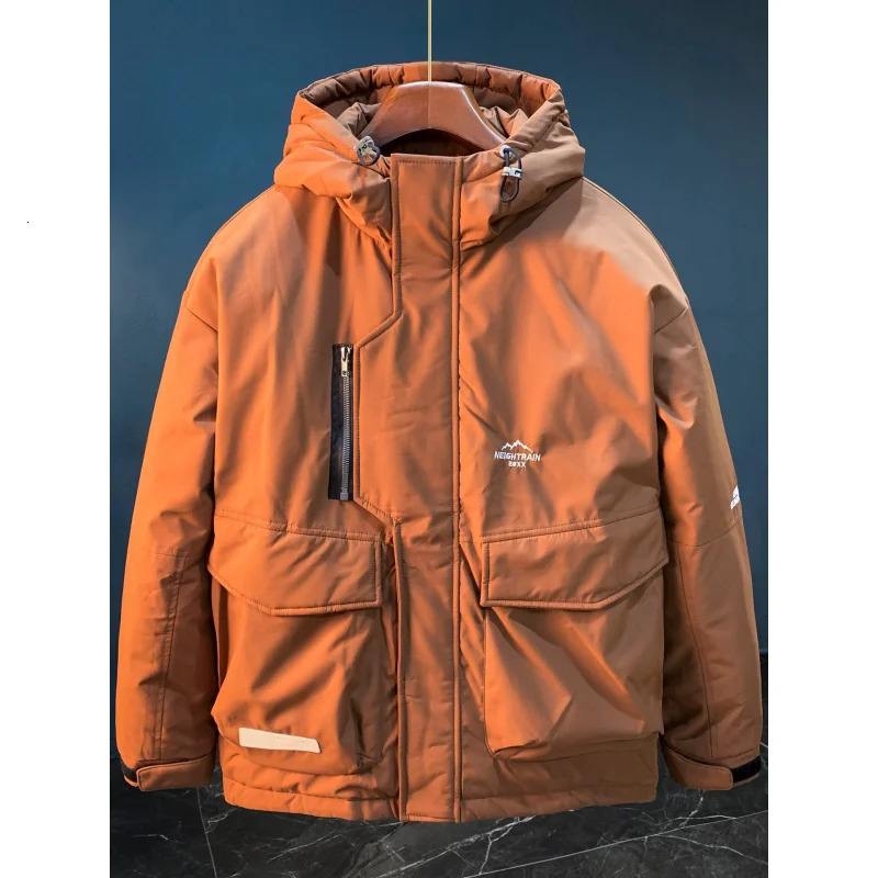 Outdoor cold resistant hooded down jacket for mens winter trend windproof duck with added fleece warm y251205