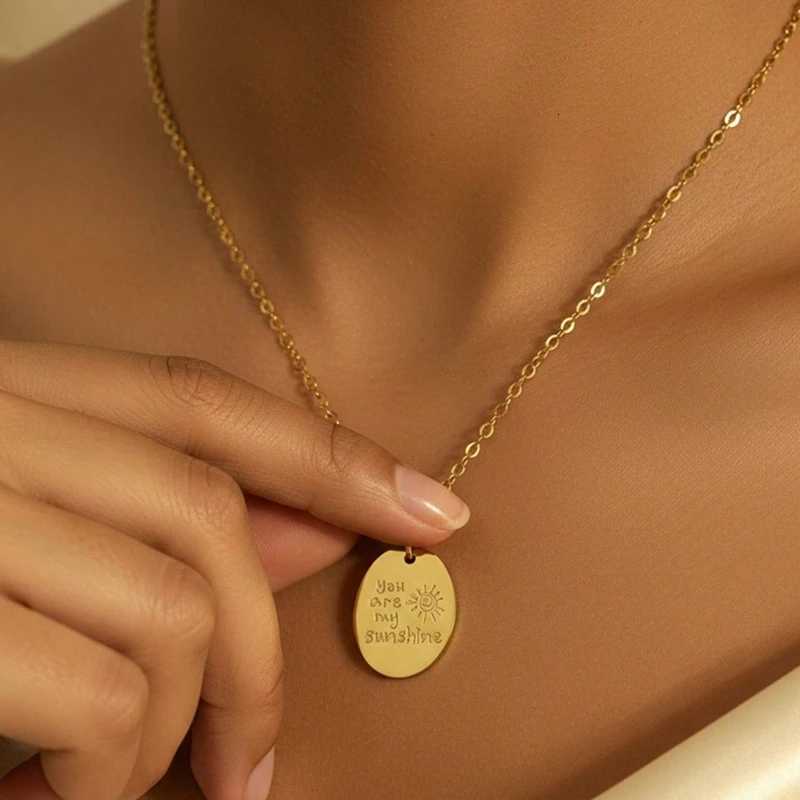 You Are My SunshineOval Engraved Necklace Stainless Steel Necklace Jewelry Mothers Day Gift For Women M251216
