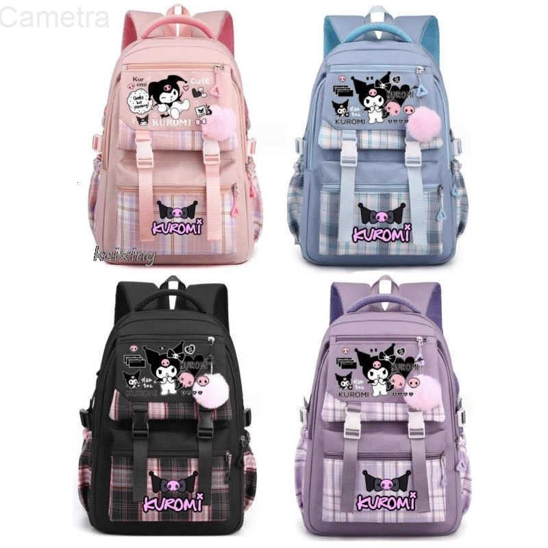 Sanrio Lovely Kuromi Melody School Bags Girls Boys Student Teens Laptop Rucksack Birthday Gift Women Men Casual Travel Plaid Backpacks H251216