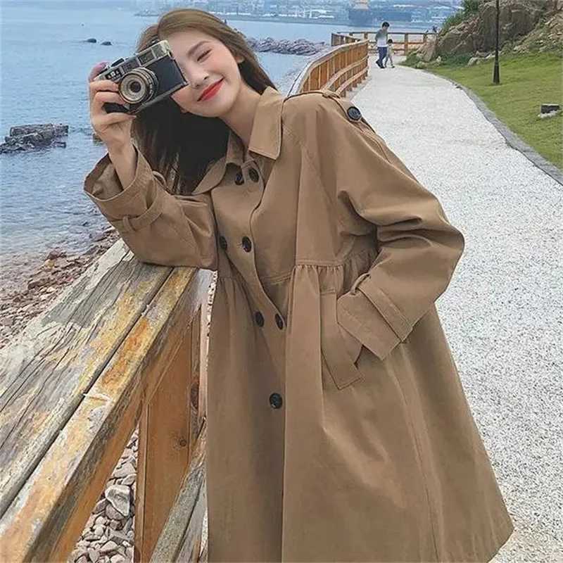 2025 Women Trench Coat Mid-long Lined Female Double breasted Windbreaker Jacket Spring Autumn Fashion Lapel collar OuterwearT251216