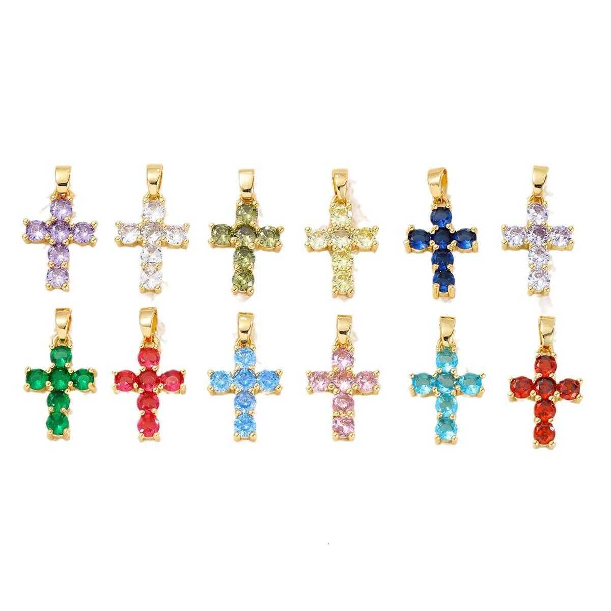 Birthstone Necklace 18K Gold Plated Zircon Necklace Cross Pendant Necklace for Women M251216