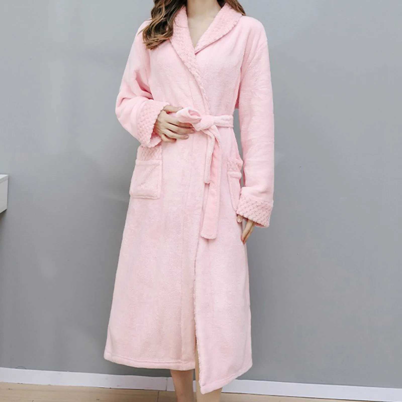 Winter Thick Coral Fleece Robe For Women Bathrobe Sexy Lady Soft Long Kimono Robe Long Sleeve Sleepwear Warm Flannel Nightwear C251216