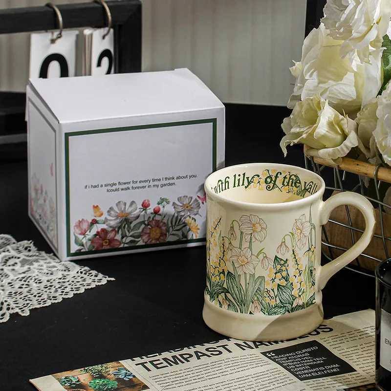 Ceramic Coffee g Vintage Flower Oil Painting Print Large Capacity Drinkware Present for He Off H251215