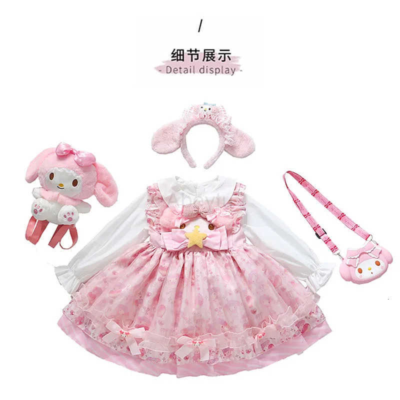 Sanrio Anime My Melody Lolita Princess Dress Girl Bow Decoration Party Dress Ruffled Tutu Skirt kids Layered Dress Ball Gown gift H251216