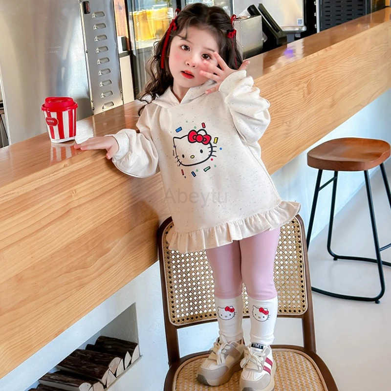 Sanrio Girl Clothes Set Autumn Kid Sweatshirts Pullover Cute Hello Kitty Topleggings Pants 2pcs Suit Children Sweet Tracksuits Outfits H251216