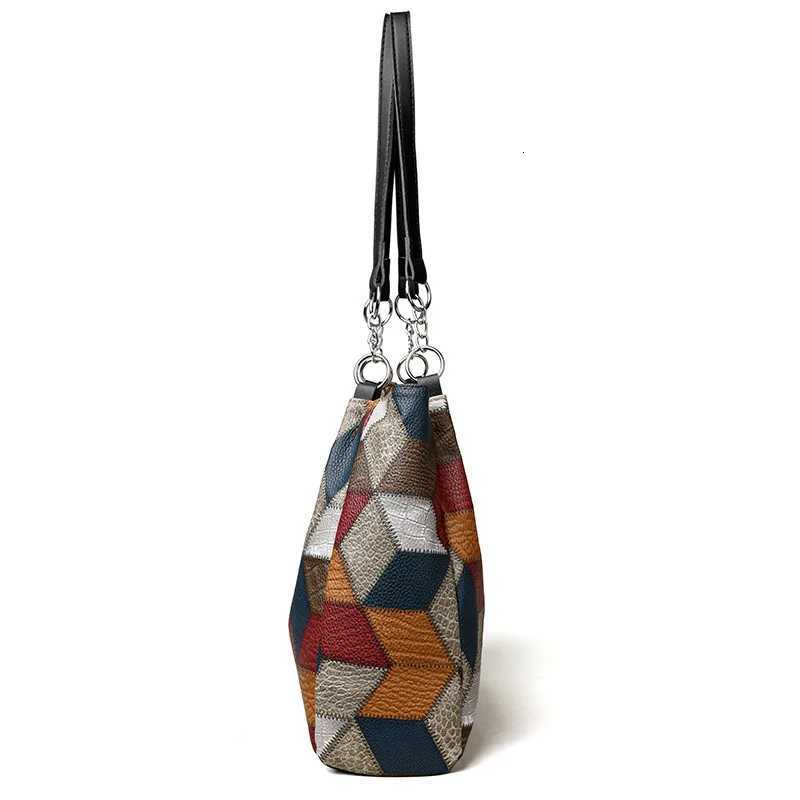 Fashion Contrast Color Large Capacity Female Tote Bag PU Leather Ladys Shoulder Bag Designer Womens Shopper Hand Bags M251216