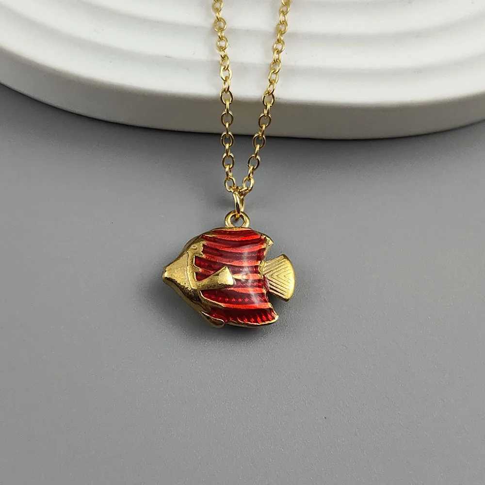 Stainless Steel 3D Vintage Enamel Oil Drop Pendant Necklace Small Fish Pendant Necklace M251216