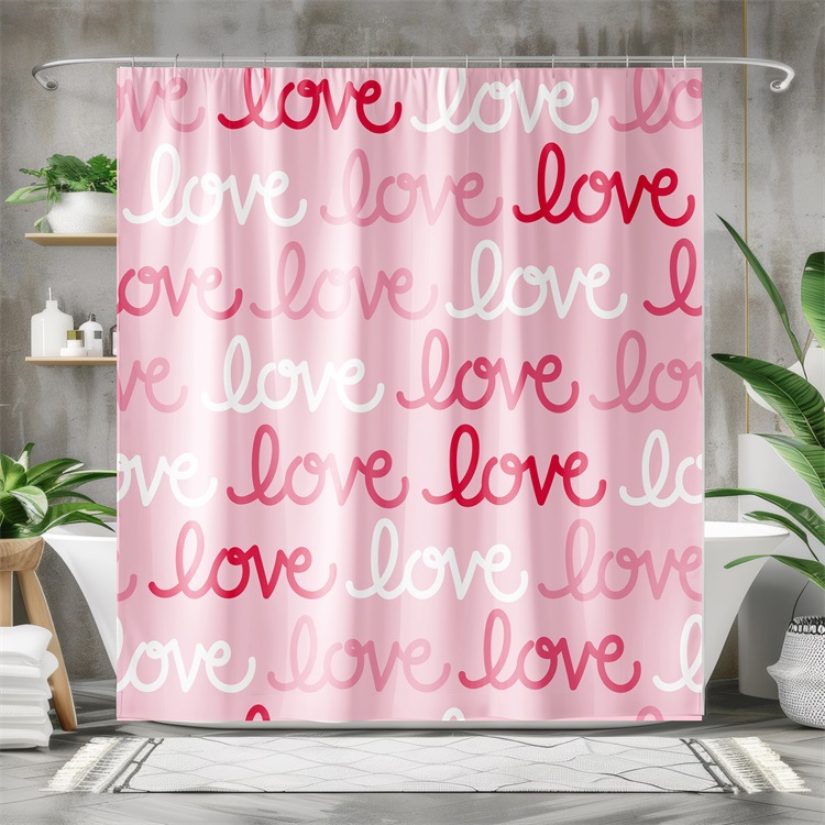 YL-37974 Simple 3D Digital Printing Four-Piece Waterproof and Mildew-Proof Shower Curtain Set for Bathroom Dry and Wet Separation