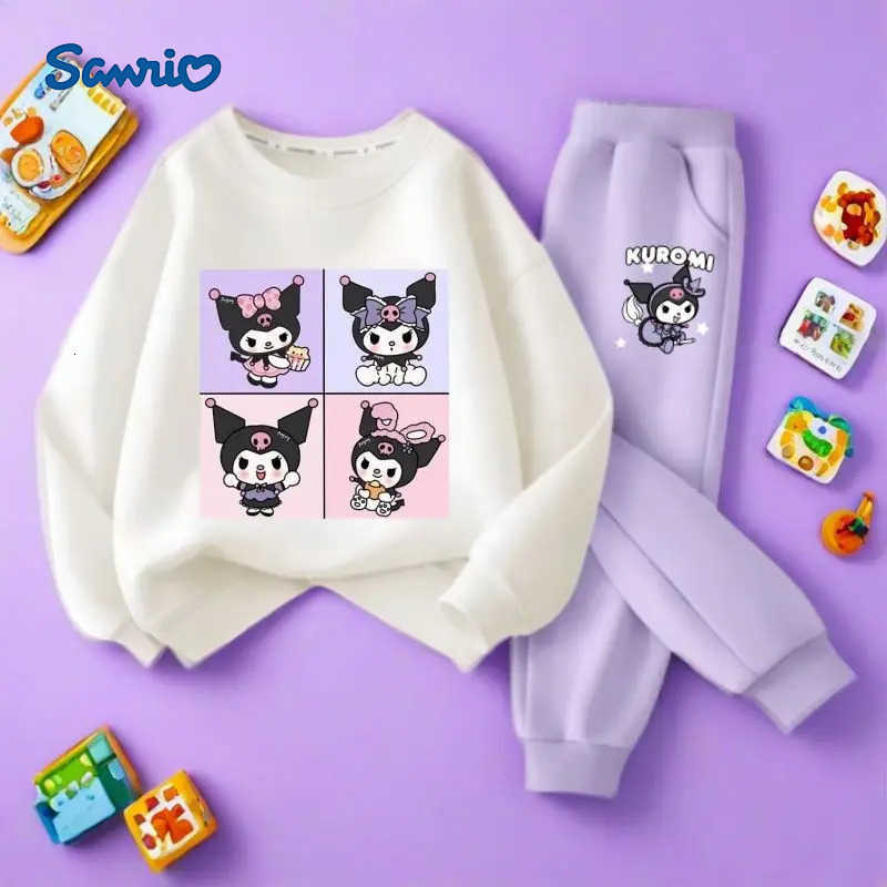 Sanrio 2Pcs Childrens Spring and Autumn Cartoon Anime Kuromi Printed Long Sleeved Shirt and Sports Pants Kids Sports Two-piece Suit H251216