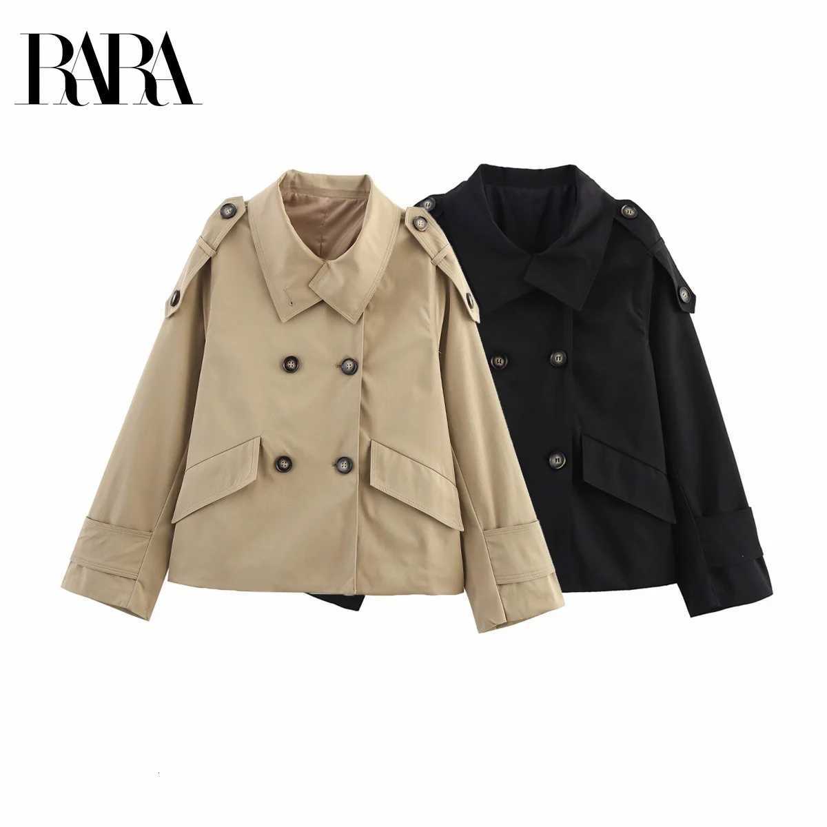 RARA2025 New Summer Womens Casual Temperament Simple Lapel Long Sleeve Fashion Double-breasted Trench CoatT251216