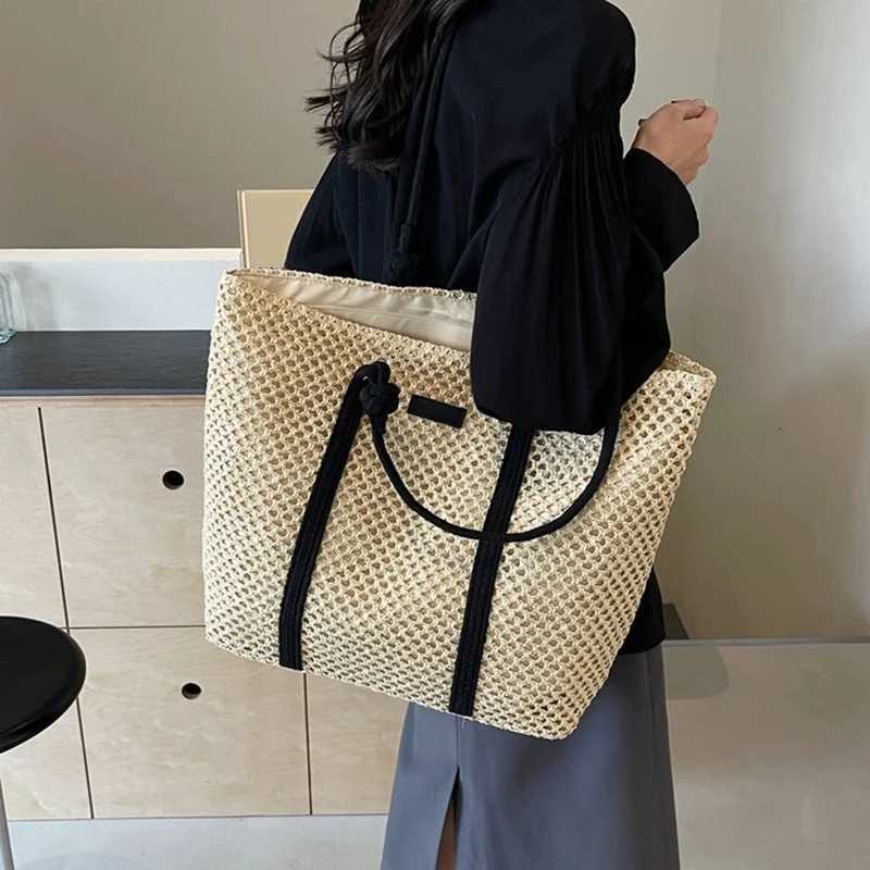 Summer Woven Straw Tote Bag Casual Beach Vacation Women Shoulder Bags Large Capacity Female Handbags Solid Color M251216