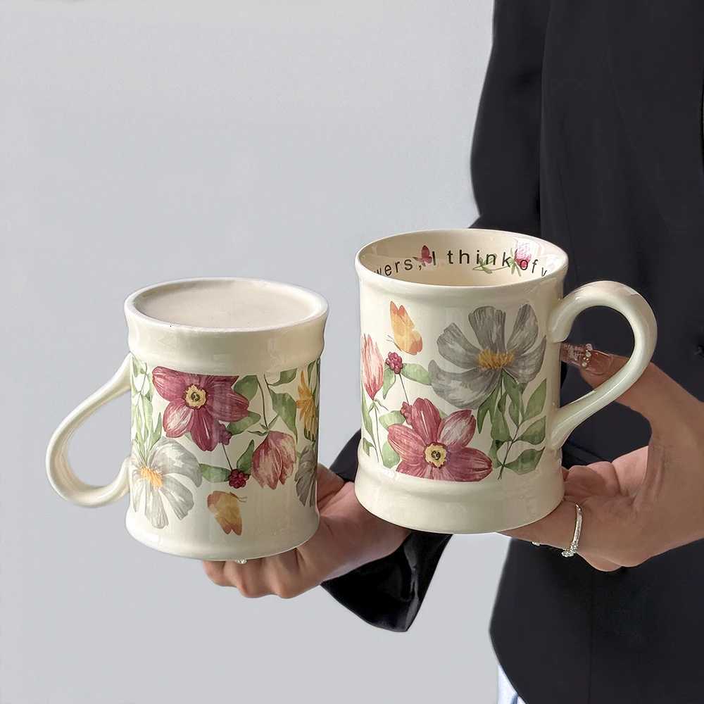 Colorf Floral Pattern Ceramic g Creative Design White Large Capacity Cup Minimalist Style Drinking Cup for He Off Use H251215