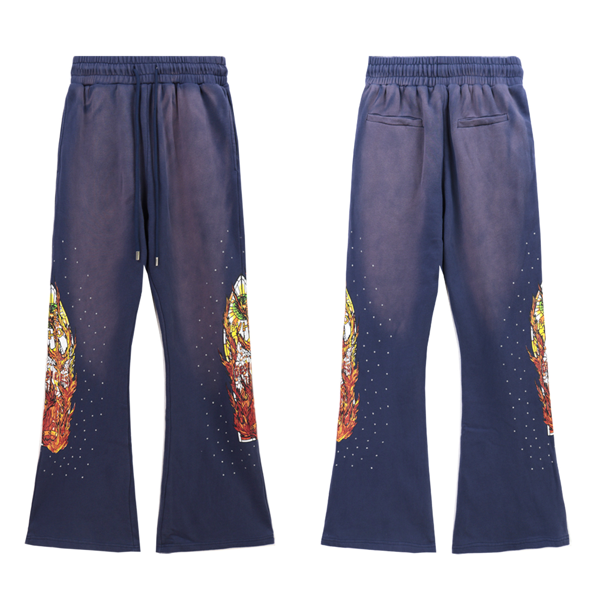 Loose fashionable washed-out casual distressed heavy-duty printed set retro men's hooded sweatshirt trend