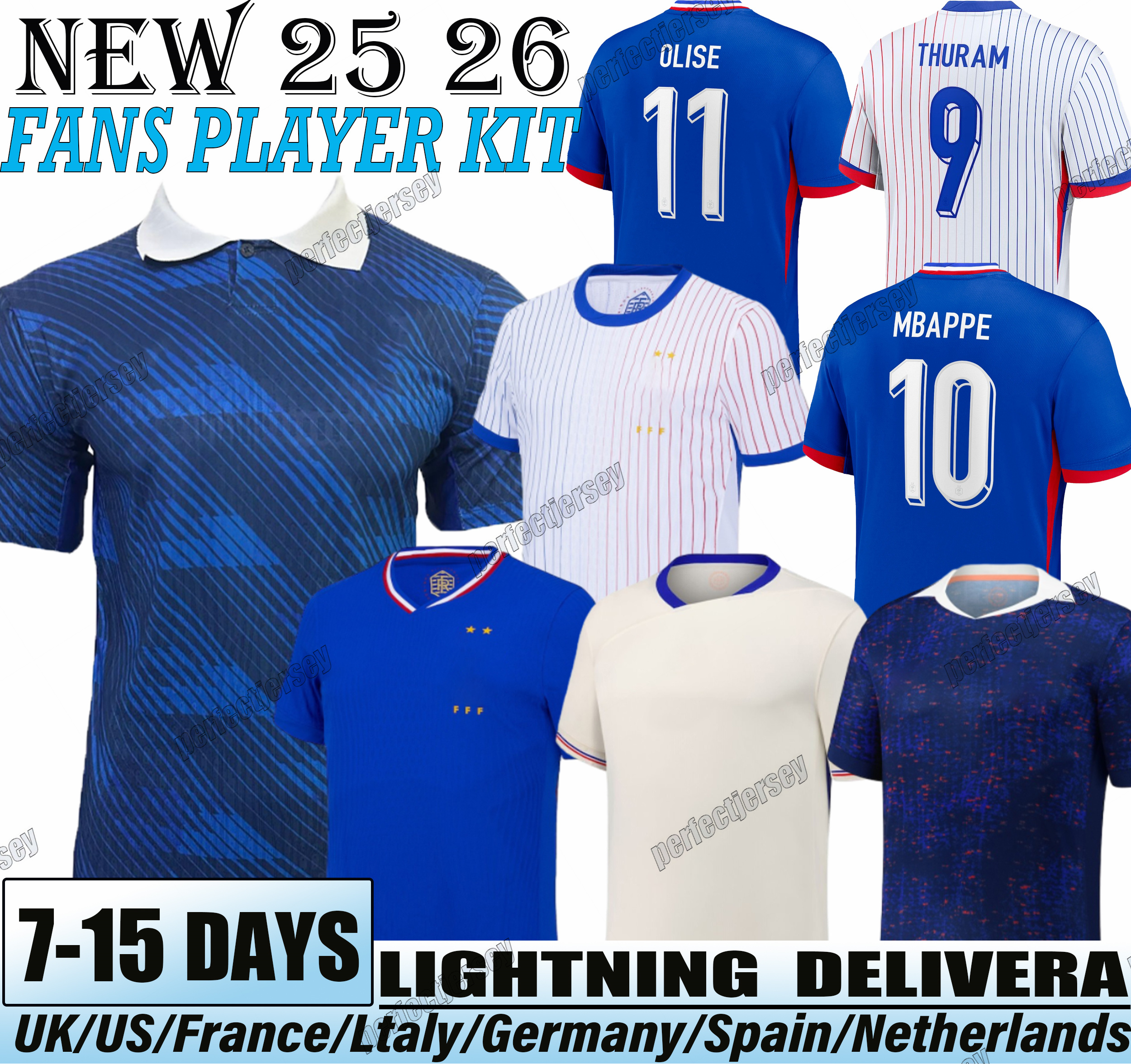 2026 FFF maillot French Kylian Mbappe Dembele Doue Soccer Jersey Thuram Olise Barcola Tchouameni Kone football shirt Fans Player Men kids kit