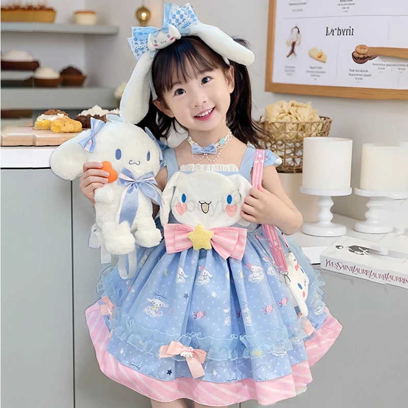 Sanrio My Melody Cinnamoroll Dress Anime Cartoon Lolita Dresses Princess Kawaii Plush Backpack Headband Sock Necklace Girl Holiday Gift H251216