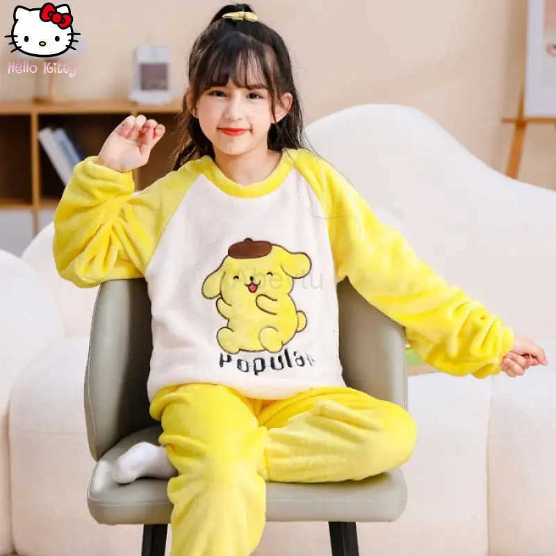 Sanrio Kawaii Girls Hello Kitty Kuromi Clothing Warm Pajamas Set Cartoon Anime New Boy Parent Child Thickened Home Clothes Sweet H251216