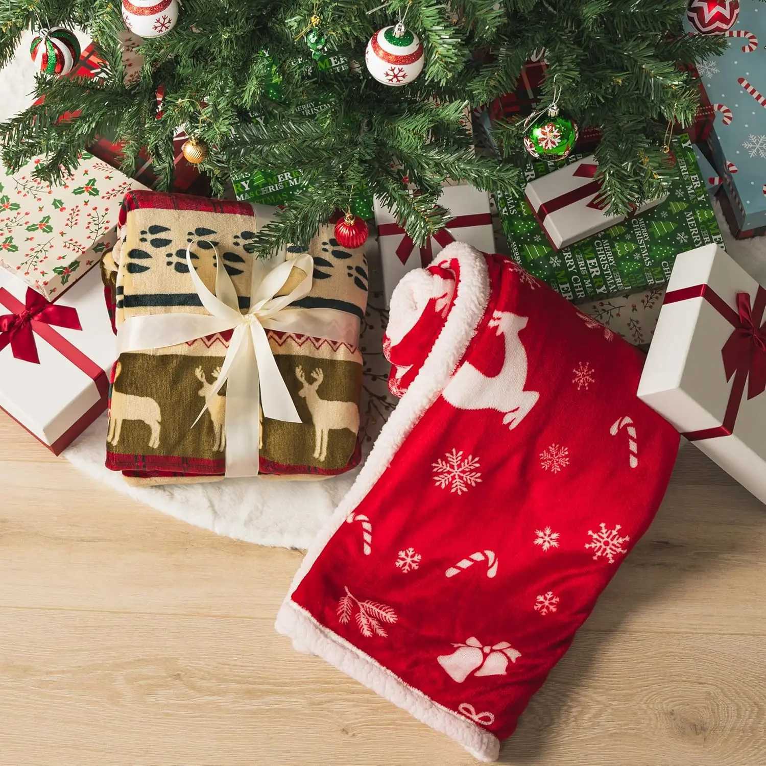 Red Christmas Blanket Santa Claus Snowman Throw Blanket Double Layer Thickening Fluffy Soft Fleece Flannel Blanket Home Decor H251216 - view 7