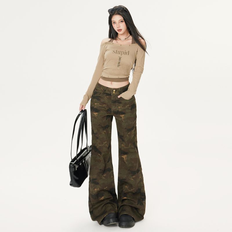 American retro camouflage high street hip-hop loose, slightly flared, floor-hugging, casual long pants are trendy----9003