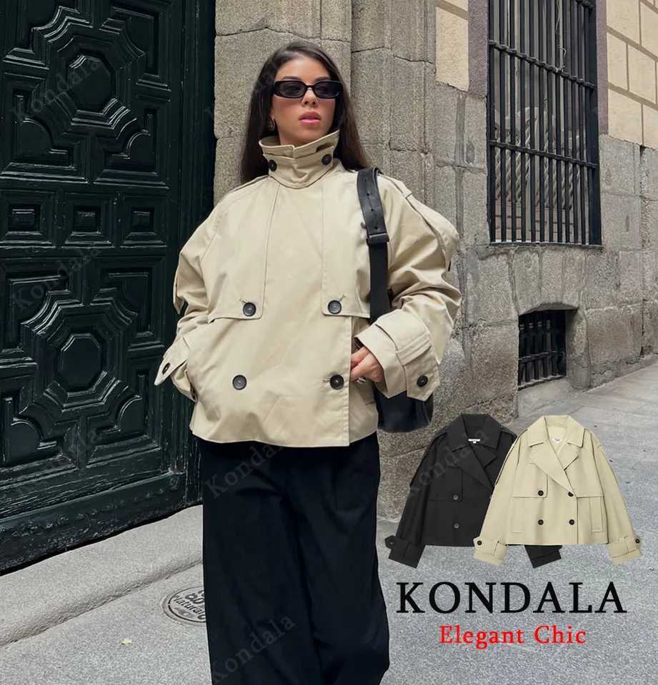 KONDALA Women Fall Elegant Trench Coat Double-Breasted Short Windbreaker 2025 Spring Autumn High Street Commute Lady CoatT251216