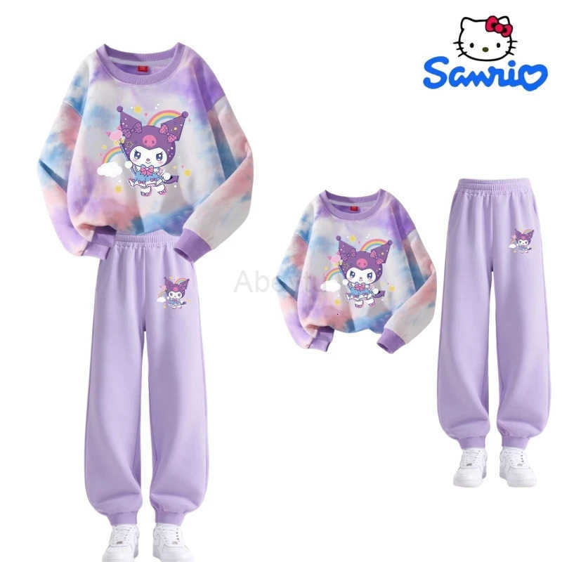 Sanrio Baby Girl Clothes Set Autumn Kid Cute Kunomi Printed Sweatshirts Pullover Tie Dye TopPants 2pcs Suit Children Tracksuits H251216