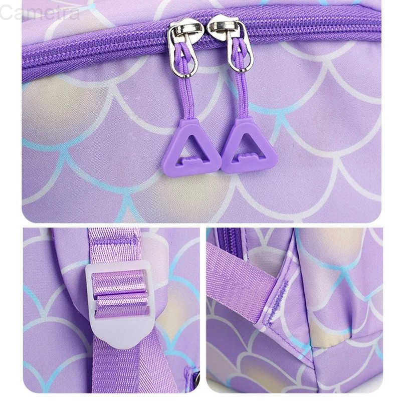 Sanrio 3Pcs Cinnamoroll Fish Scale Kid Backpack With Mermaid Pendant Lunch Girl School Bag Children Schoolbag For Teenage Girls H251216