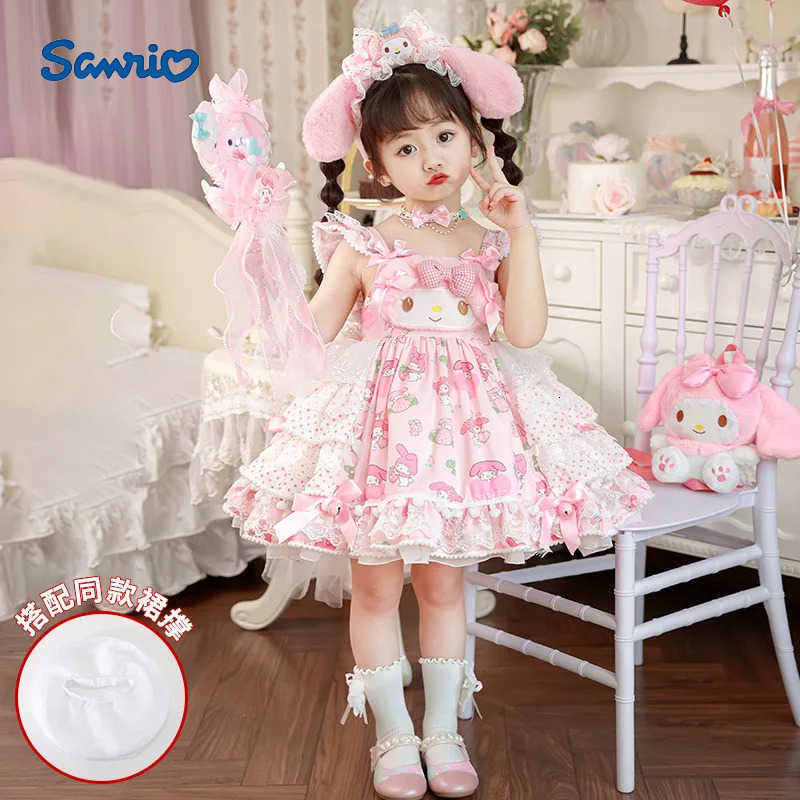 Sanrio My Melody Lolita Princess Dress 2025 Childrens Cosplay Costume Puffy Skirt Suit for Girls Summer Birthday Party Gift H251216