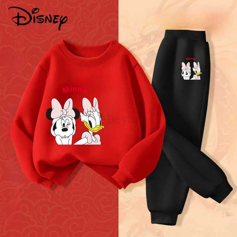 Sanrio DISNEY Spring Autumn Childrens Clothing Sets Minnie Daisy Print Girls Sweatshirt Sweatpant 2pcs Suit Kids Thin Tracksuit H251216