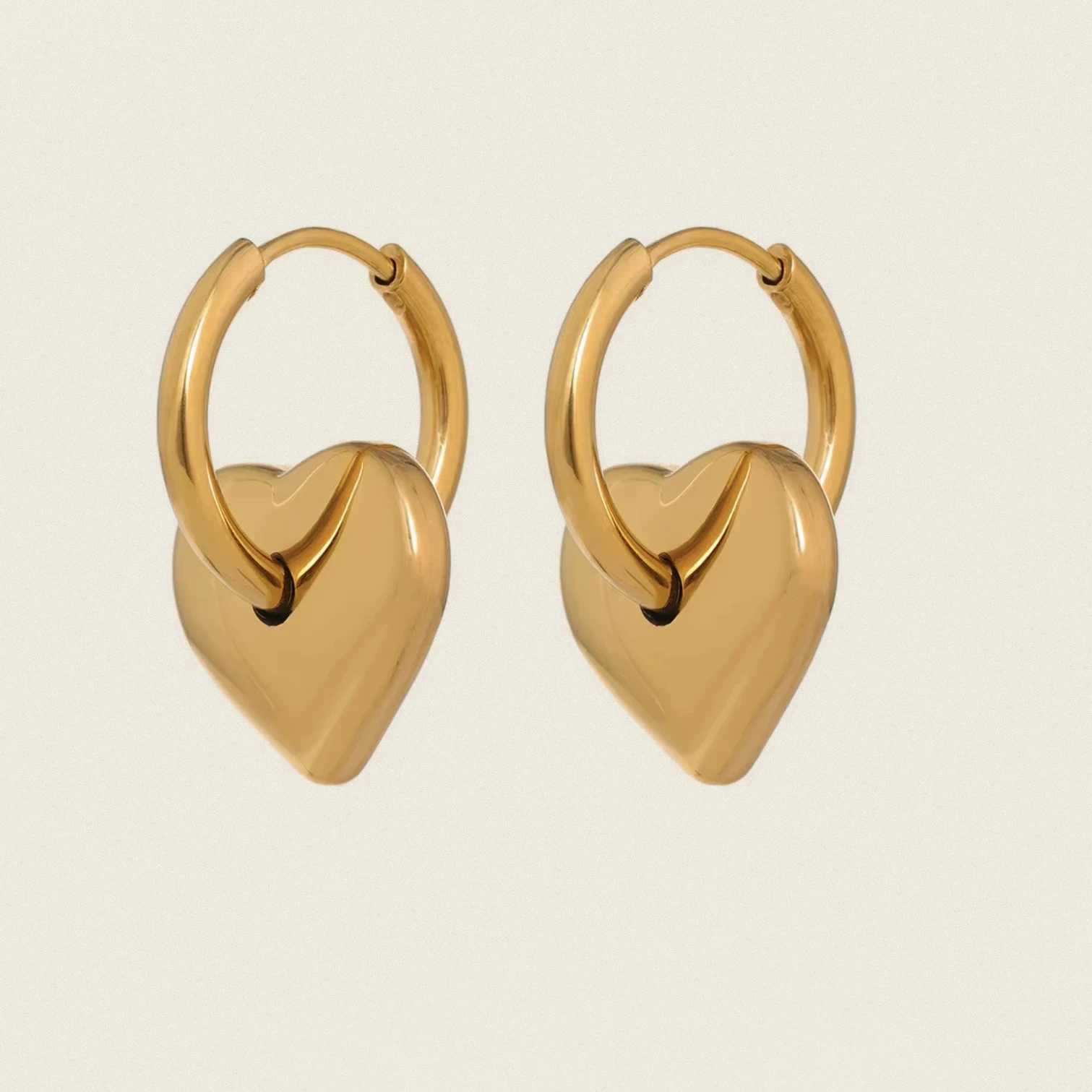 Trend Golden Heart Earrings for Women Waterproof Stainless Steel All-match Temperament for Daily Wear G251216