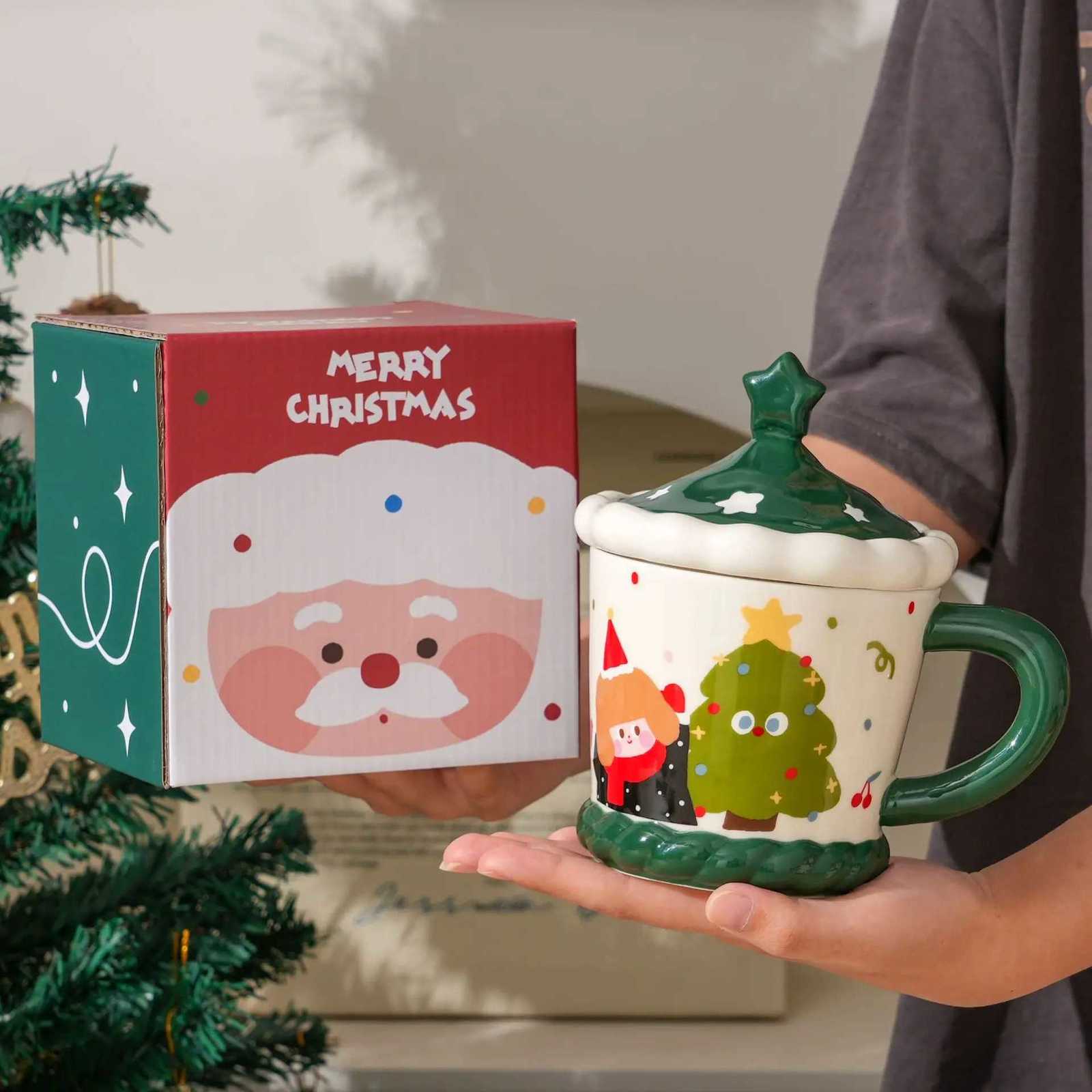 Santa Claus Ceramic Couple g Beautif Creative Gift Cute Water Cup with Lid Gift Box for Gifts H251215