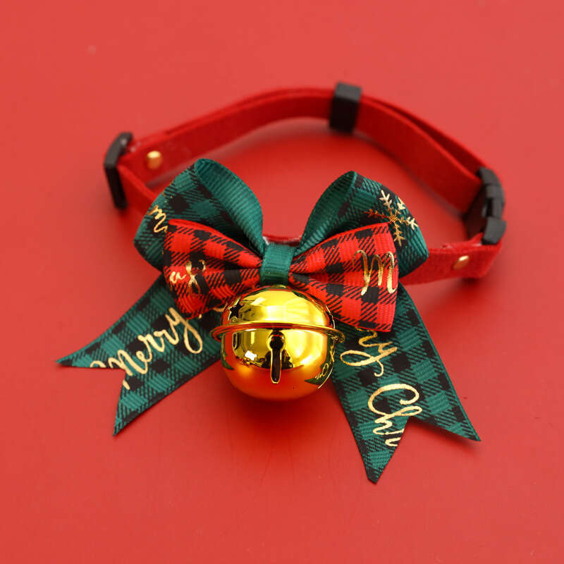 Christmas Pet Cartoon Collar Bell Bow & Cat Dog Necklace Red Green Cute Decoration
