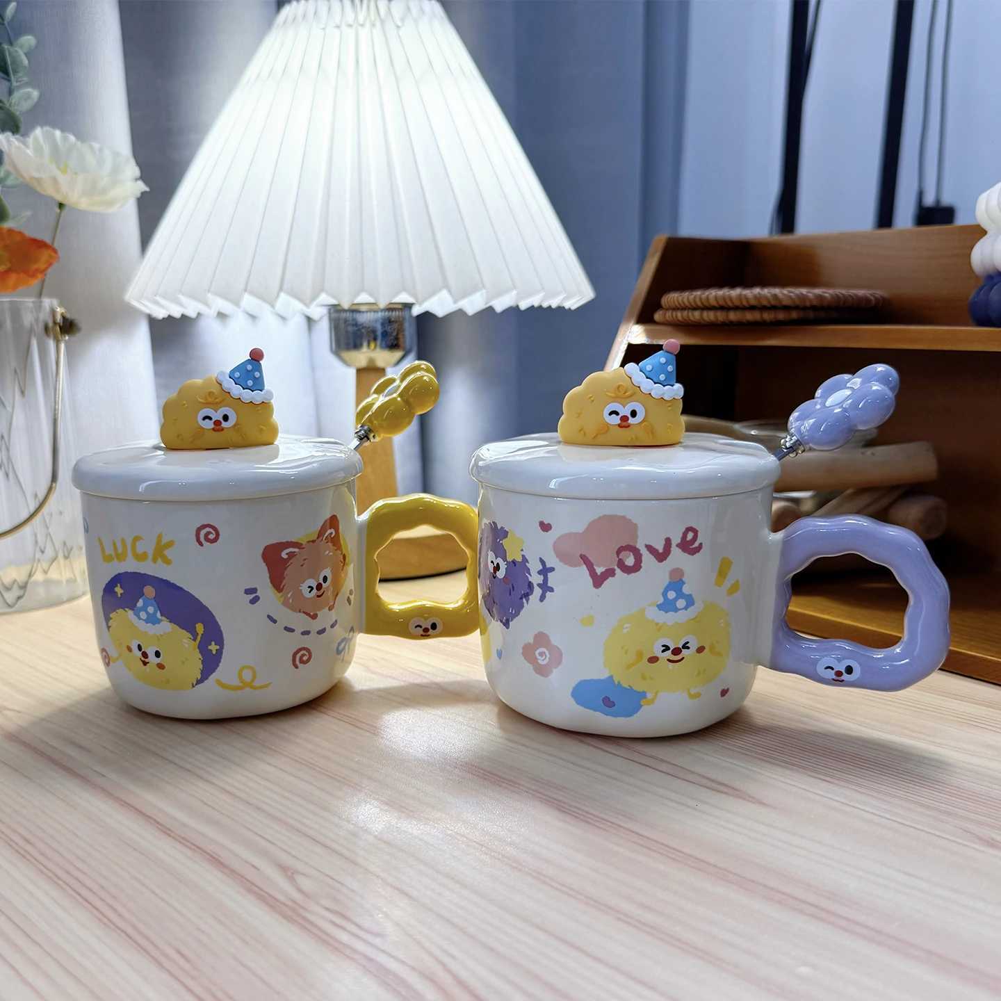 Ceramic Cup with Lid and Spoon High Appearance Water Cup Wens g Cute He Off Coffee Breakfast Cup H251215