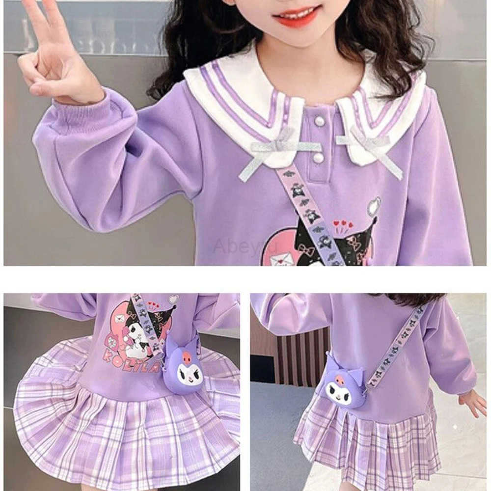 Sanrio Anime Autumn Children Jk Tops Pleated Skirt 2025 New Kuromi Cute Girls Fashion Colleges Style Dress Kawaii Princess Dress H251216