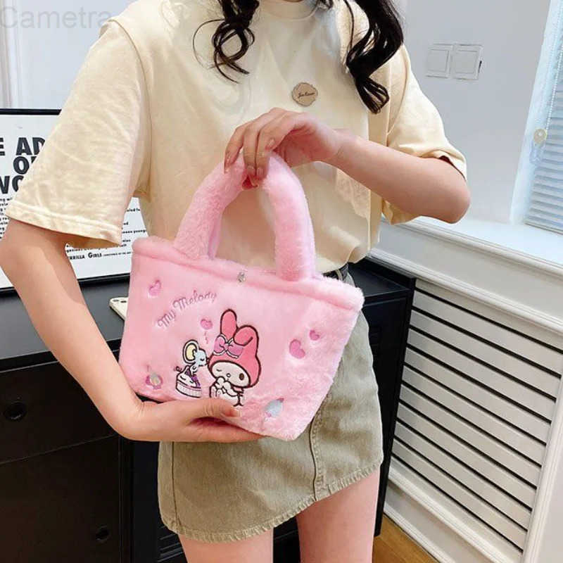 Sanrio Kawaii Plush Bag Kuromi Backpack Anime Melody Cinnamoroll Plushie Handbags Pochacco Cartoon Stuffed Bag for Girls Gifts H251216