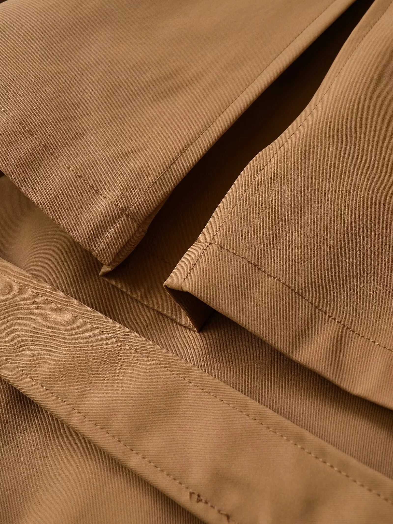 2025 Winter New Womens Casual Fashion Simple Style Stand Collar Long Sleeve Short Trench Coat with Belt and ButtonsT251216