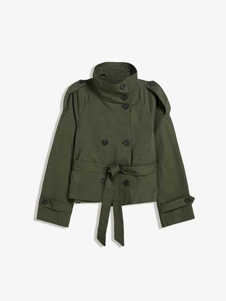 Spring Autumn Women Stand Collar Trench Coat 2025 New With Belt Double Breasted Jacket High Street Long Sleeve Windbreaker CoatT251216