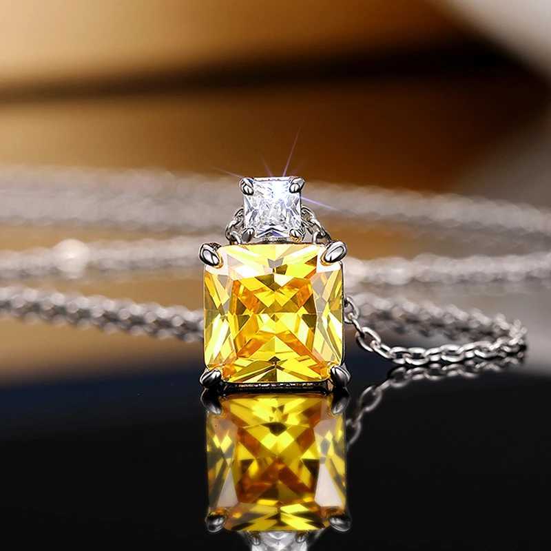 Huitan Princess Pink/Yellow Cubic Zirconia Pendant Necklace for Women Luxury Trendy Wedding Neck Accessories New Fashion Jewelry M251216