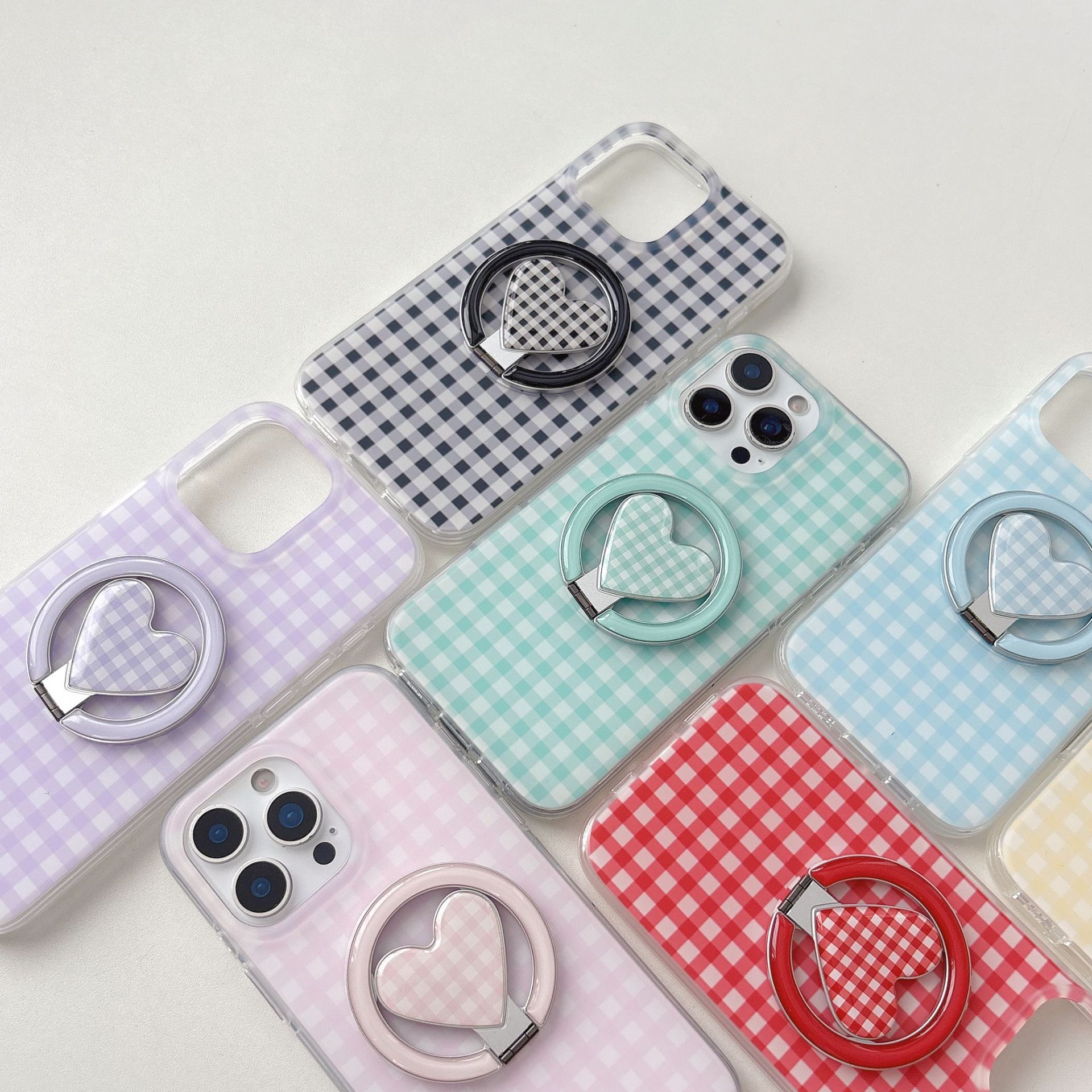 Magnetic Heart Stand Compatible with iPhone 17 Pro Max Apple 16P Phone Case 14/15 Solid Color Plaid
