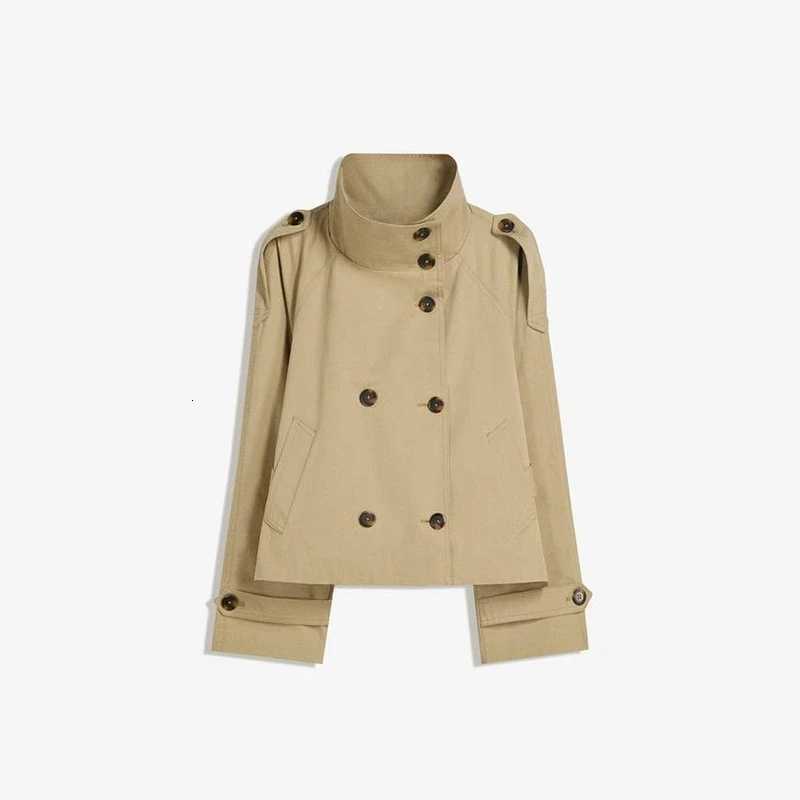 Spring Autumn Women Stand Collar Trench Coat 2025 New With Belt Double Breasted Jacket High Street Long Sleeve Windbreaker CoatT251216