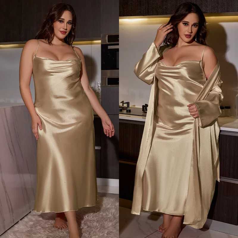 Plus Size 3XL 4XL 5XL NightyRobe Set Sexy Bride Long Wedding Bathrobe Dress Spring Summer New Sleepwear Loose Satin Home Wear C251216