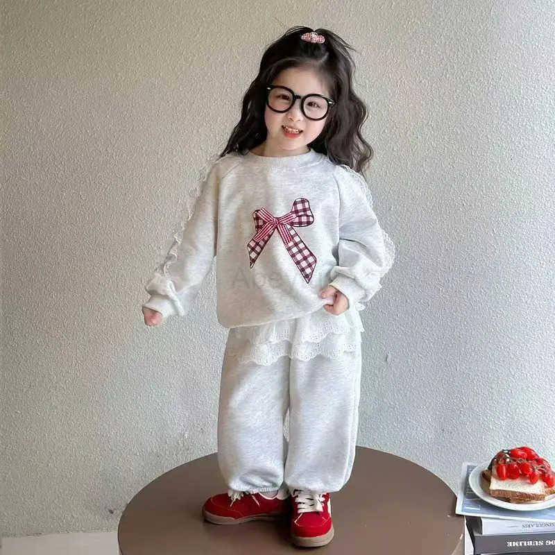 Sanrio Girls Bow Set Spring And Autumn Collection Baby Girl Lace Hoodie Autumn 2025 New Collection Childrens Two Piece Set H251216