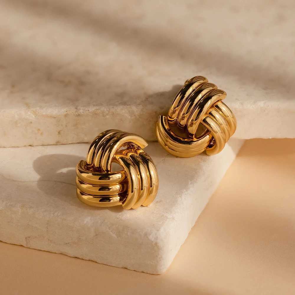 Geometric Stud Earrings for Women Retro Stainless Steel Multilayer Twisted Knot Earring Fashion Statement Jewelry New G251216