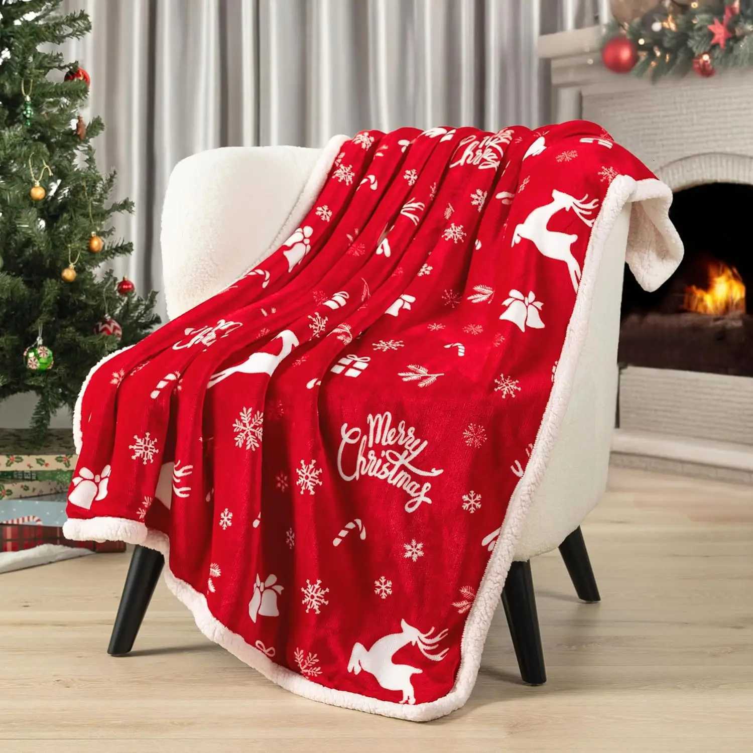 Red Christmas Blanket Santa Claus Snowman Throw Blanket Double Layer Thickening Fluffy Soft Fleece Flannel Blanket Home Decor H251216 - view 6