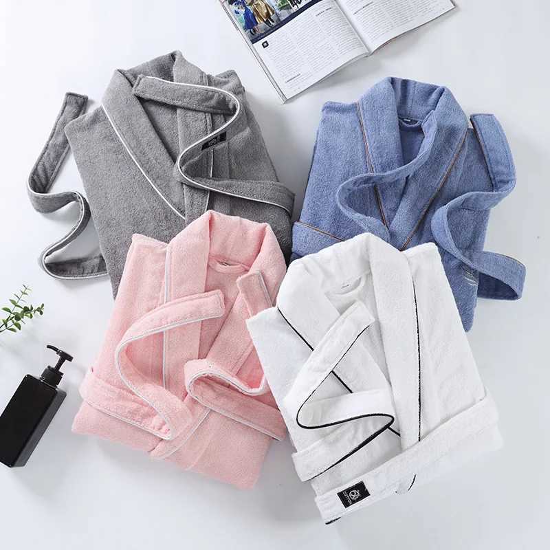 Star Hotel Women 100 Cotton Towel Bathrobe Winter Warm Kimono Bath Robes Bride Long Terry Dressing Gown Men Sleepwear C251216