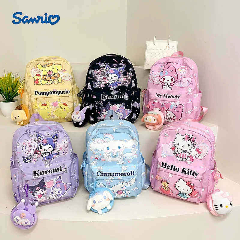 Sanrio Kawaii Hello Kitty Cinnamoroll Kuromi Childrens Schoolbags Cute Cartoon Large Capacity Student Lightweight Schoolbags H251216
