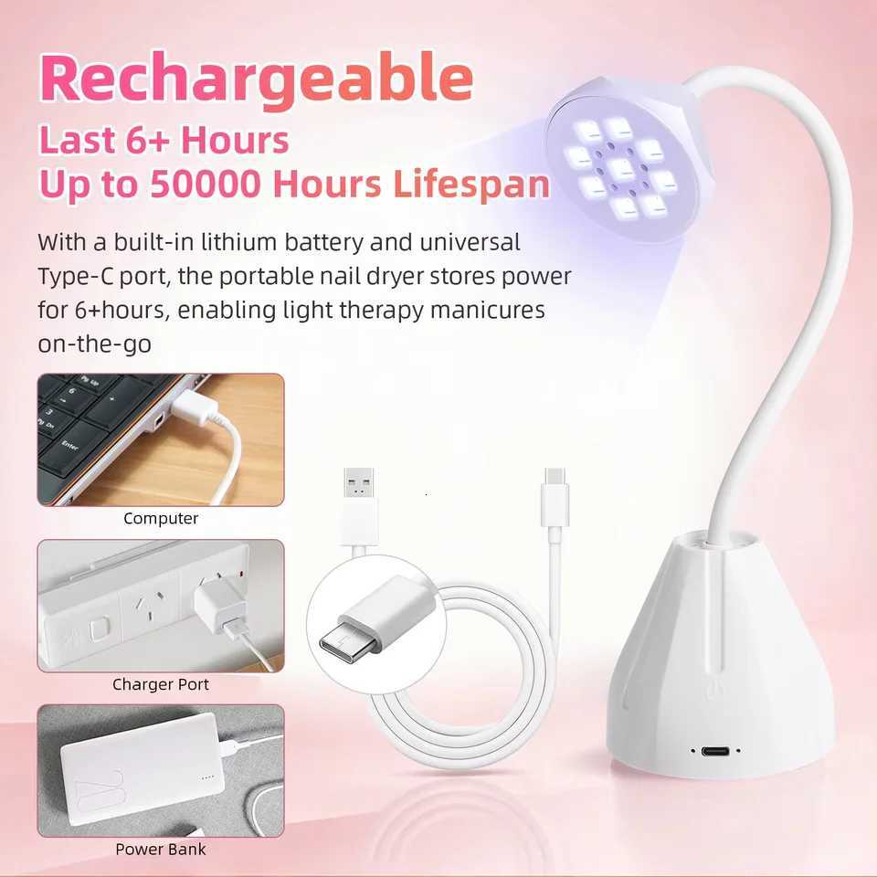 Professional LED UV Nail Lamp 360 Bendable Nail Dryer Rechargeable Sensing Touch Control Fast Drying For Home and TravelT251216