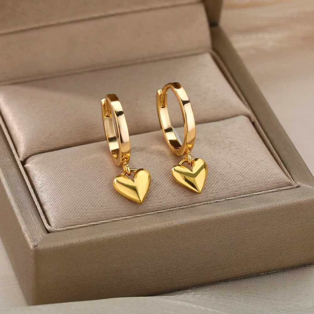 Heart Stainless Steel Earrings for Women Zircon Gold Color Hoop Earring Aesthetic Waterproof Ear Piercing Jewelry Accessories G251216