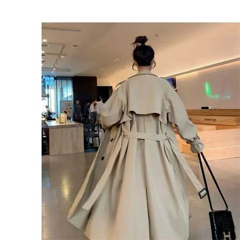 Autumn Winter Khaki Long Trench Coat for Women 2025 Jacket Elegant Outerwear Turn-down Collar Tie Belt Korean Chic WindbreakerT251216
