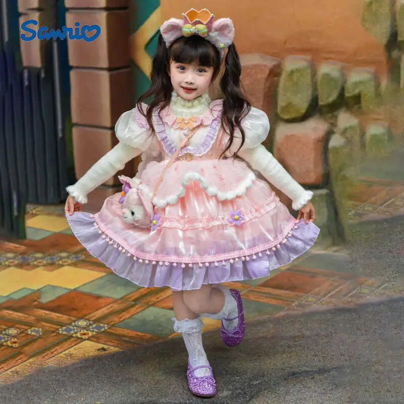Sanrio Lovely Anime Cartoon Festive Lolita Dress for Girl Children Kawaii Lace Tulle Ruffle Fashion Princess Dresses Party Holiday Gift H251216