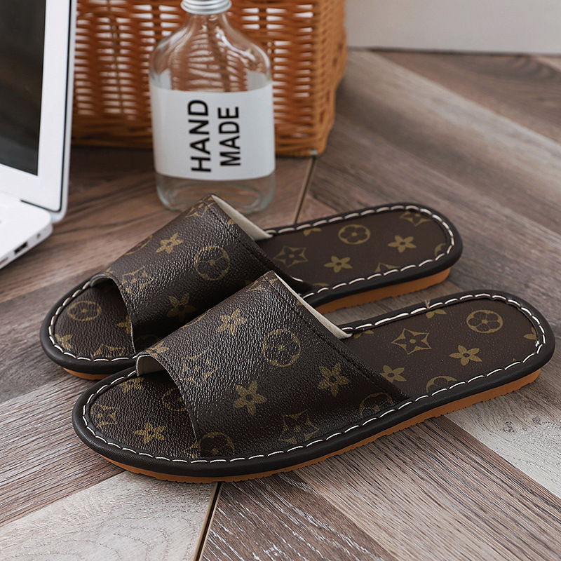 Bestselling 2026 summer new design home indoor wooden floor silent couple slippers fashionable printed unisex Cool Slipper black and white Free Shippi
