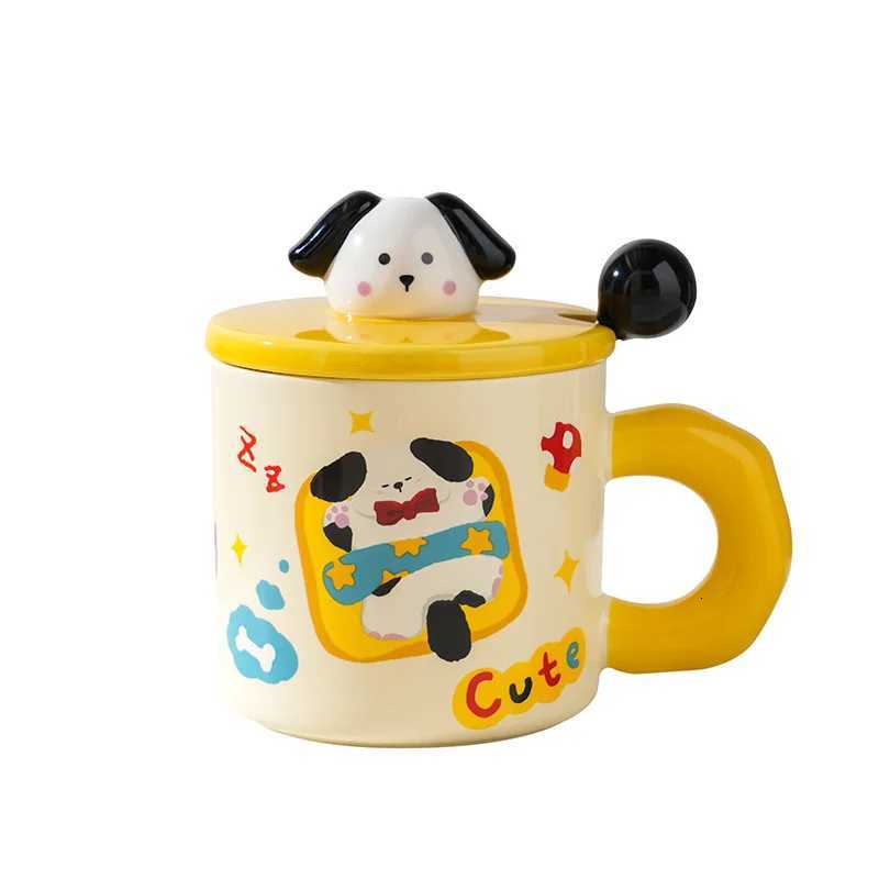 KitchenDining Bar High-value cartoon ceramic cup with lid for household ins style couple water cup creative hand gift box g H251215